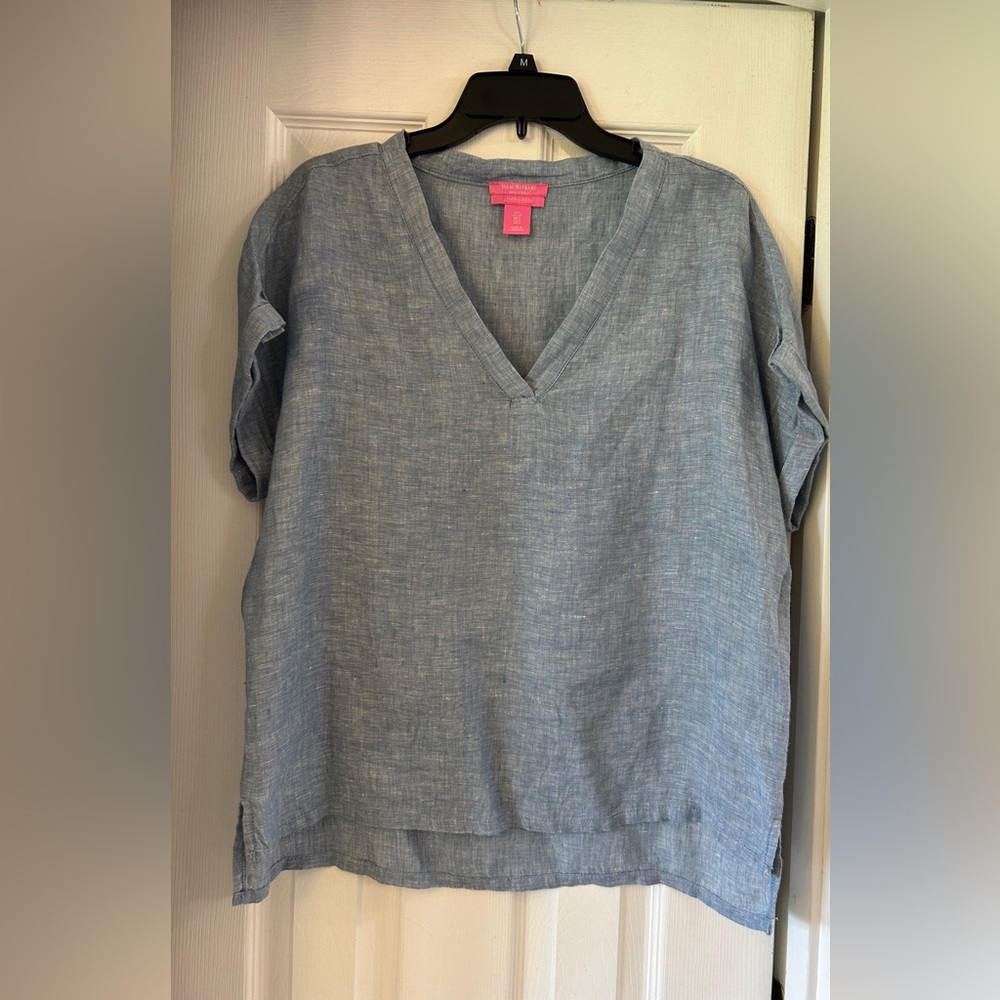 Isaac Mizrahi Light Blue Boxy Short Sleeve Blouse